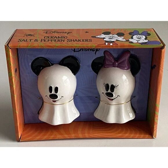 Disney Mickey & Minnie Mouse Ghost Salt & Pepper Shakers Halloween Ceramic NEW - Picture 7 of 12